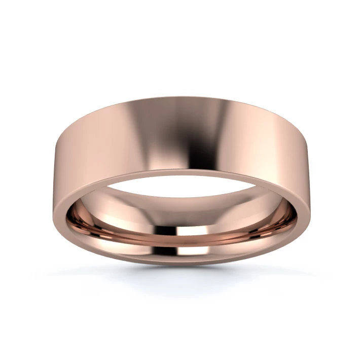 18K Rose Gold 6mm Medium Weight Flat Court Flat Edge Wedding Ring