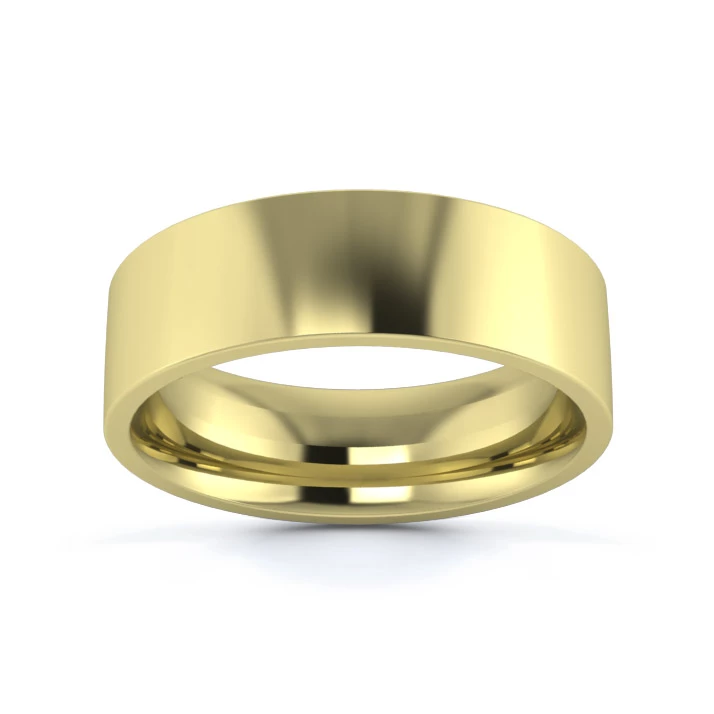 9K Yellow Gold 6mm Medium Weight Flat Court Flat Edge Wedding Ring
