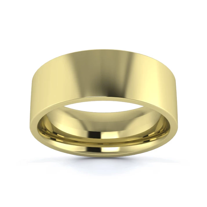 9K Yellow Gold 7mm Medium Weight Flat Court Flat Edge Wedding Ring