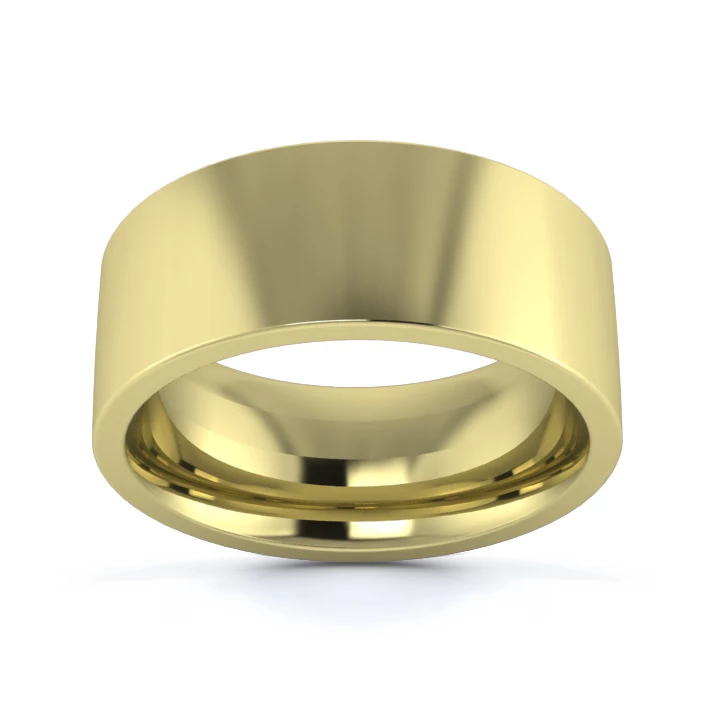 9K Yellow Gold 8mm Heavy Weight Flat Court Flat Edge Wedding Ring