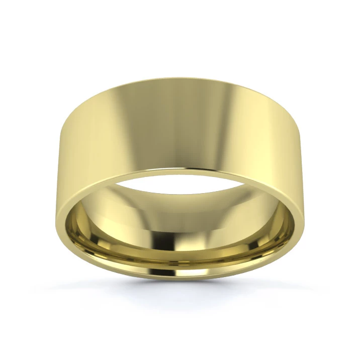 9K Yellow Gold 8mm Light Weight Flat Court Flat Edge Wedding Ring