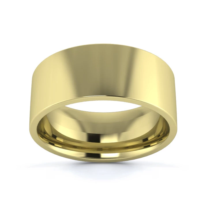 9K Yellow Gold 8mm Medium Weight Flat Court Flat Edge Wedding Ring