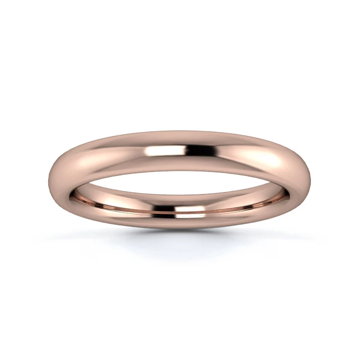 9K Rose Gold 3mm Heavy Weight Slight Court Wedding Ring