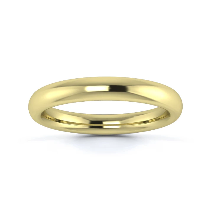 9K Yellow Gold 3mm Heavy Weight Slight Court Wedding Ring