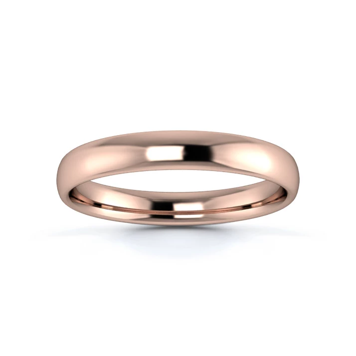 9K Rose Gold 3mm Light Weight Slight Court Wedding Ring