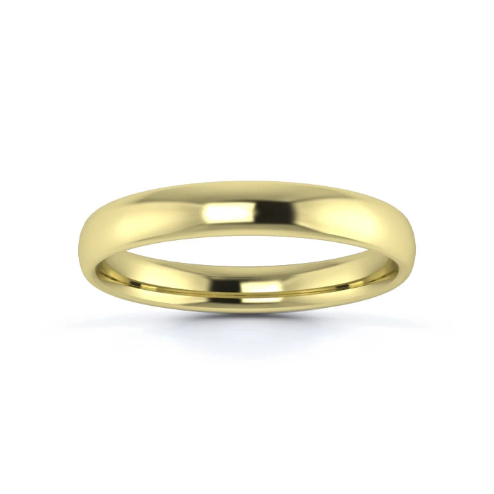 9K Yellow Gold 3mm Light Weight Slight Court Wedding Ring