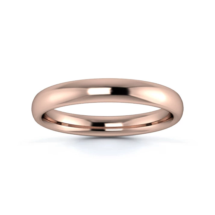 9K Rose Gold 3mm Medium Weight Slight Court Wedding Ring