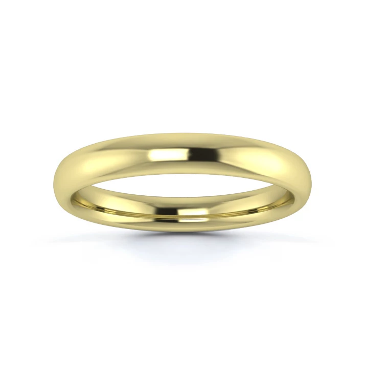 9K Yellow Gold 3mm Medium Weight Slight Court Wedding Ring
