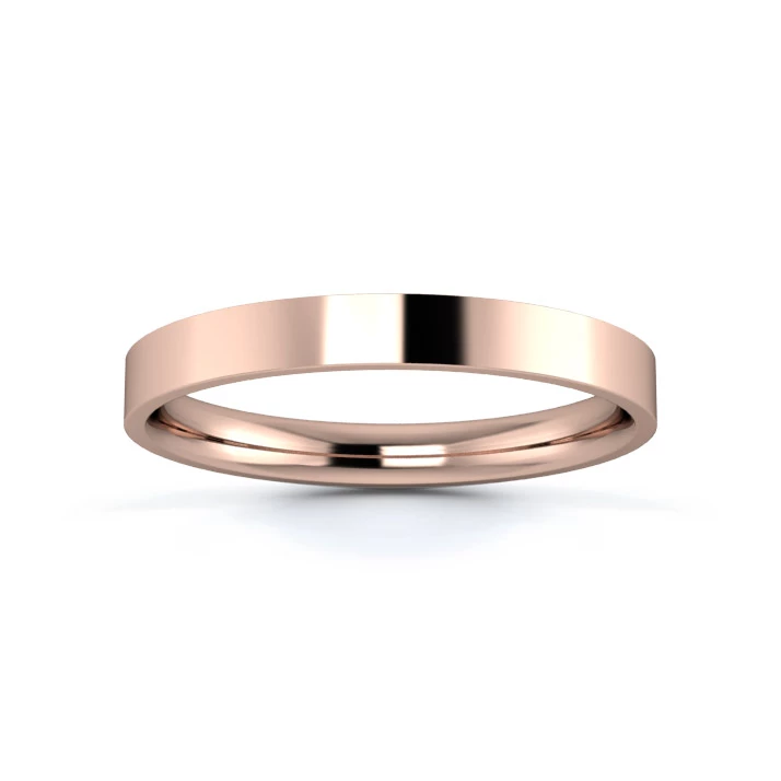 18K Rose Gold 2.5mm Light Weight Flat Court Wedding Ring