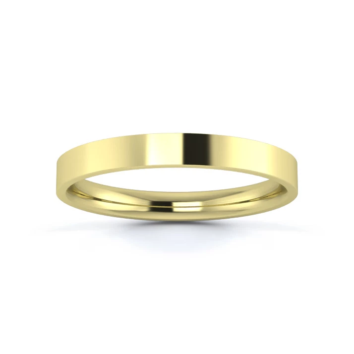 9K Yellow Gold 2.5mm Light Weight Flat Court Wedding Ring