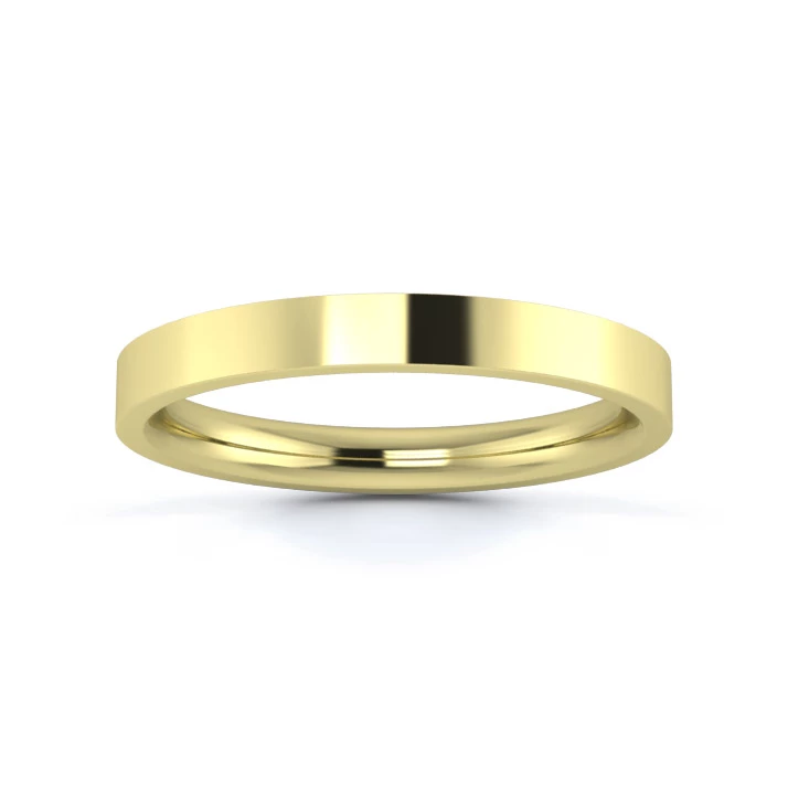 9K Yellow Gold 2.5mm Medium Weight Flat Court Wedding Ring