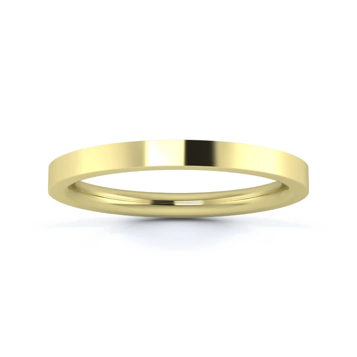 9K Yellow Gold 2mm Heavy Weight Flat Court Wedding Ring