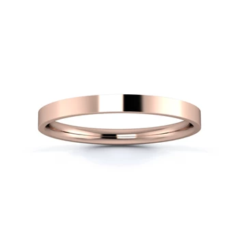18K Rose Gold 2mm Light Weight Flat Court Wedding Ring