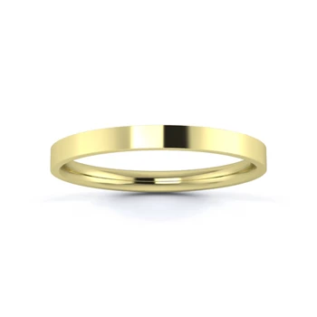 9K Yellow Gold 2mm Light Weight Flat Court Wedding Ring