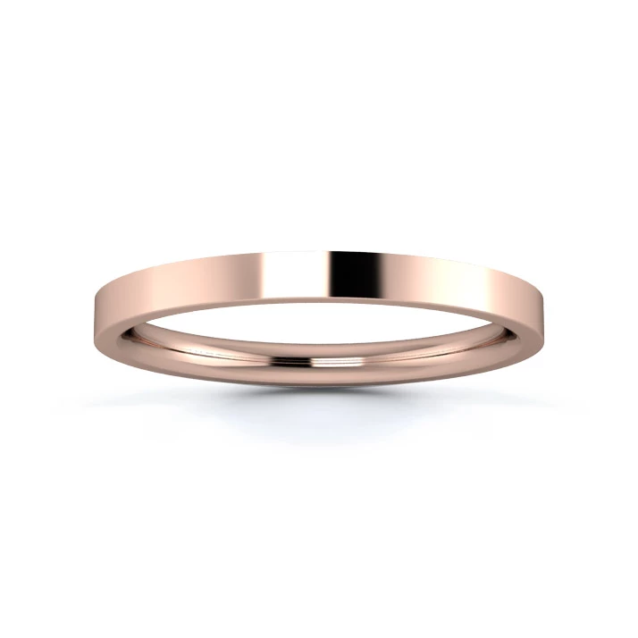 18K Rose Gold 2mm Medium Weight Flat Court Wedding Ring