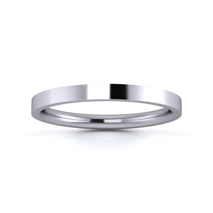 Platinum 950 2mm Medium Weight Flat Court Wedding Ring