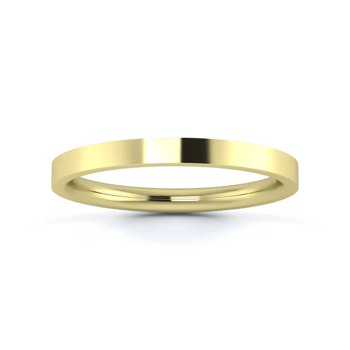 18K Yellow Gold 2mm Medium Weight Flat Court Wedding Ring