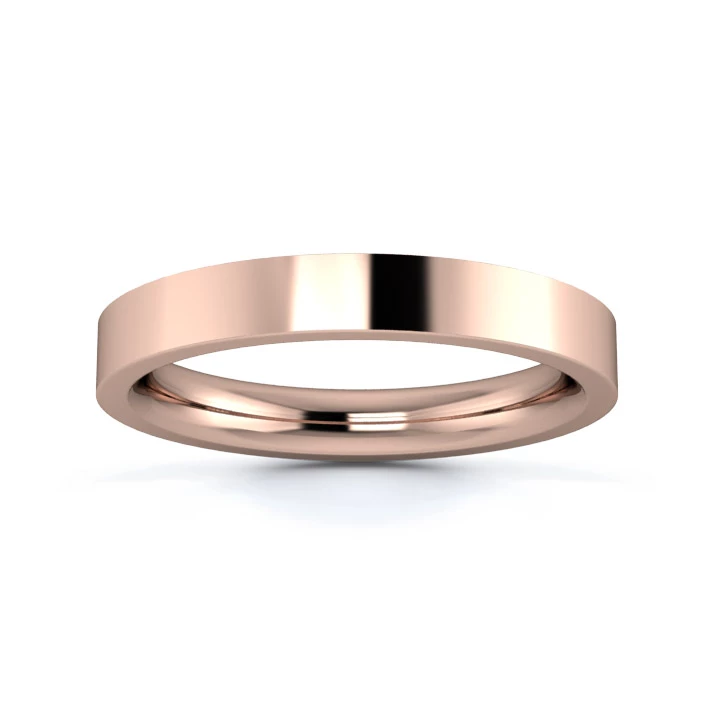 9K Rose Gold 3mm Heavy Weight Flat Court Wedding Ring