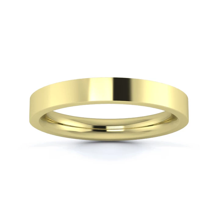 9K Yellow Gold 3mm Heavy Weight Flat Court Wedding Ring