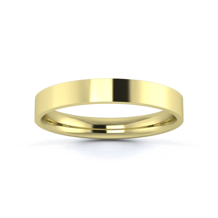 9K Yellow Gold 3mm Light Weight Flat Court Wedding Ring