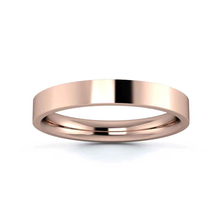 18K Rose Gold 3mm Medium Weight Flat Court Wedding Ring