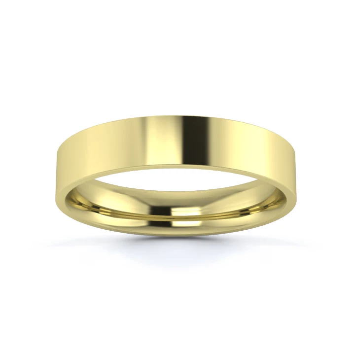 9K Yellow Gold 4mm Light Weight Flat Court Wedding Ring