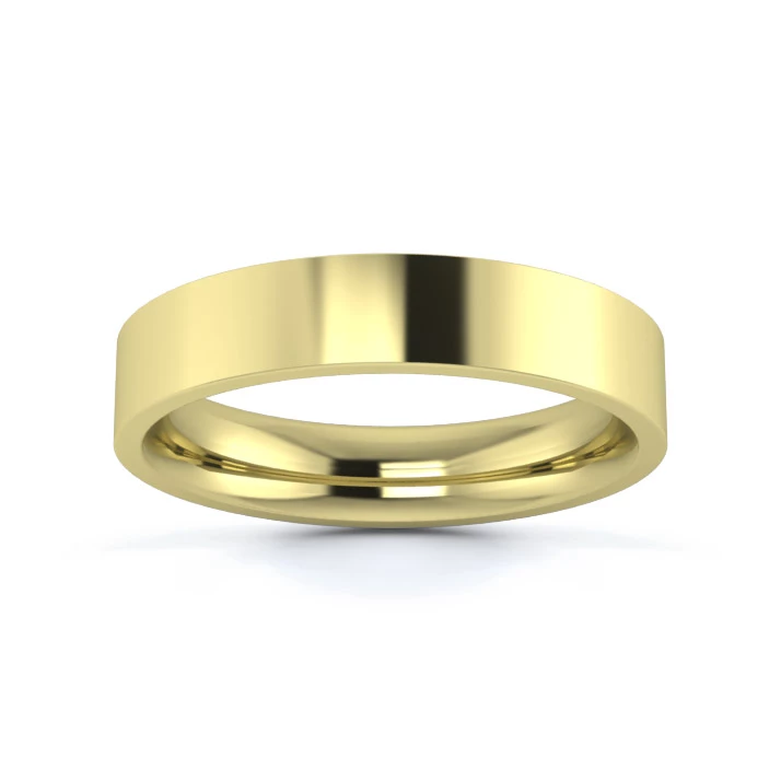 9K Yellow Gold 4mm Medium Weight Flat Court Wedding Ring
