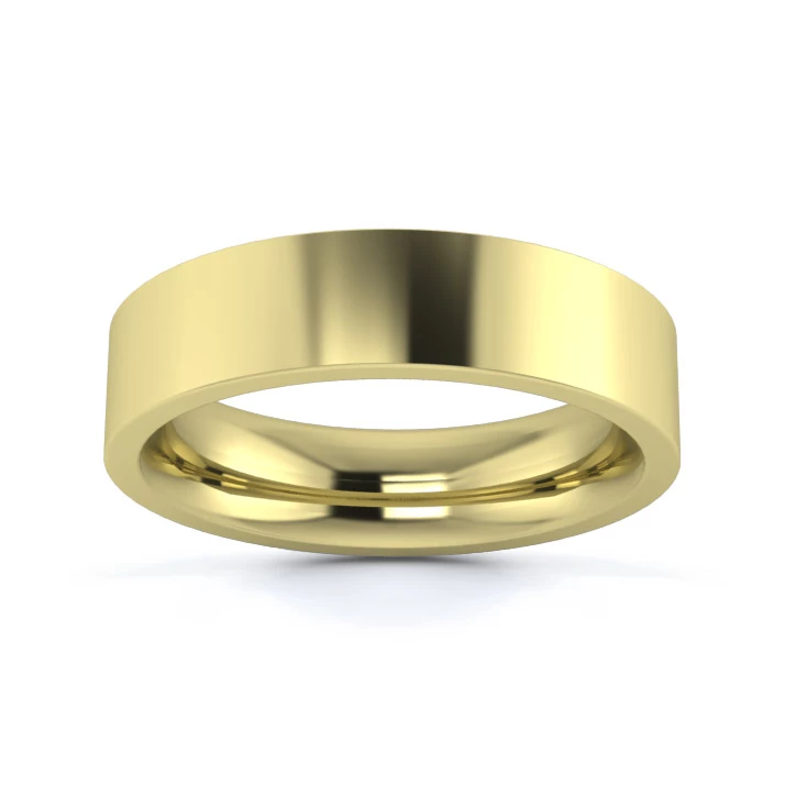 9K Yellow Gold 5mm Heavy Weight Flat Court Wedding Ring