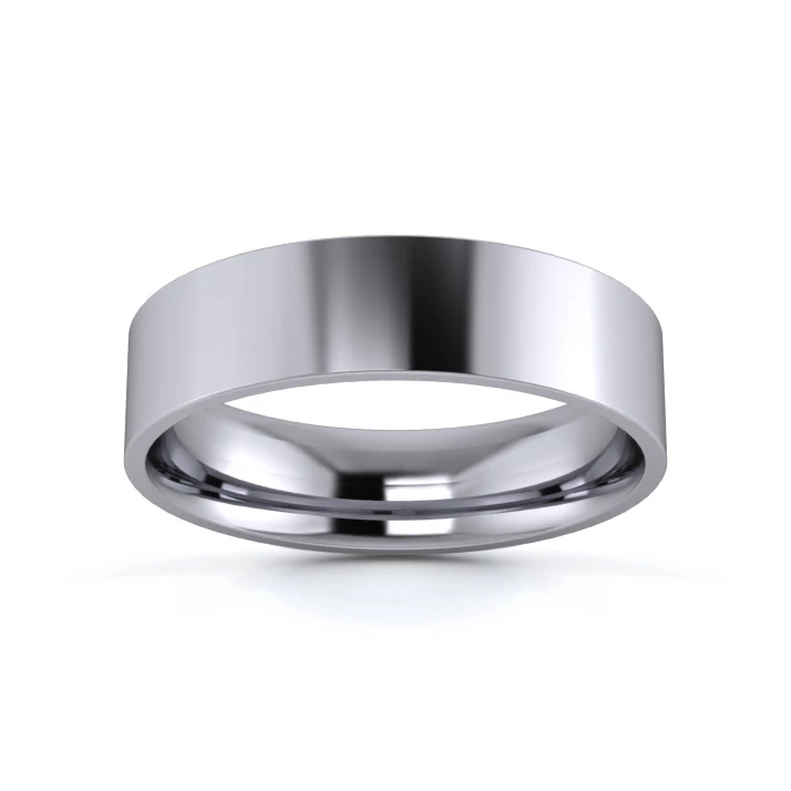 18K White Gold 5mm Light Weight Flat Court Wedding Ring