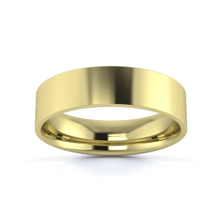 9K Yellow Gold 5mm Light Weight Flat Court Wedding Ring