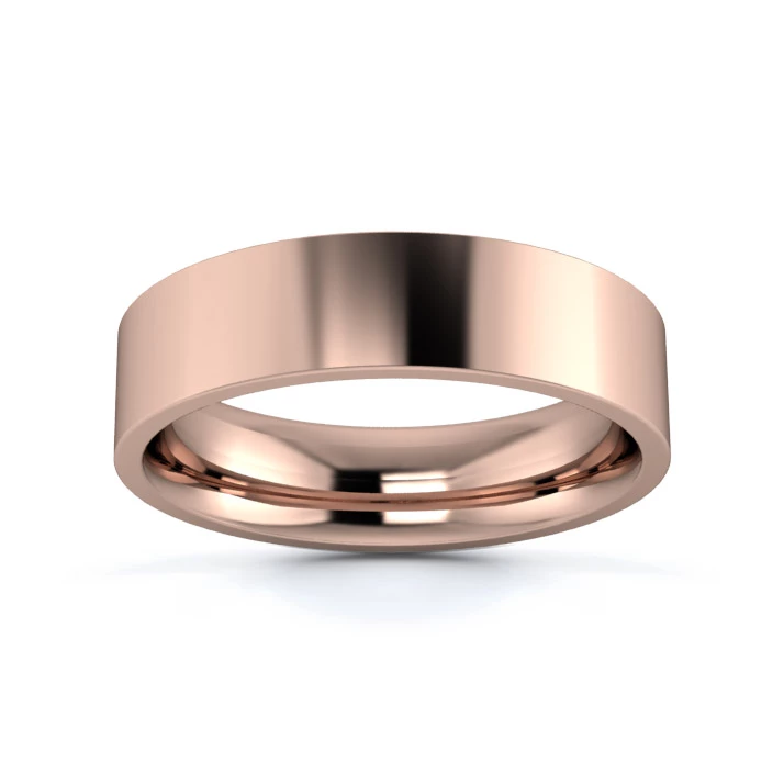 9K Rose Gold 5mm Medium Weight Flat Court Wedding Ring