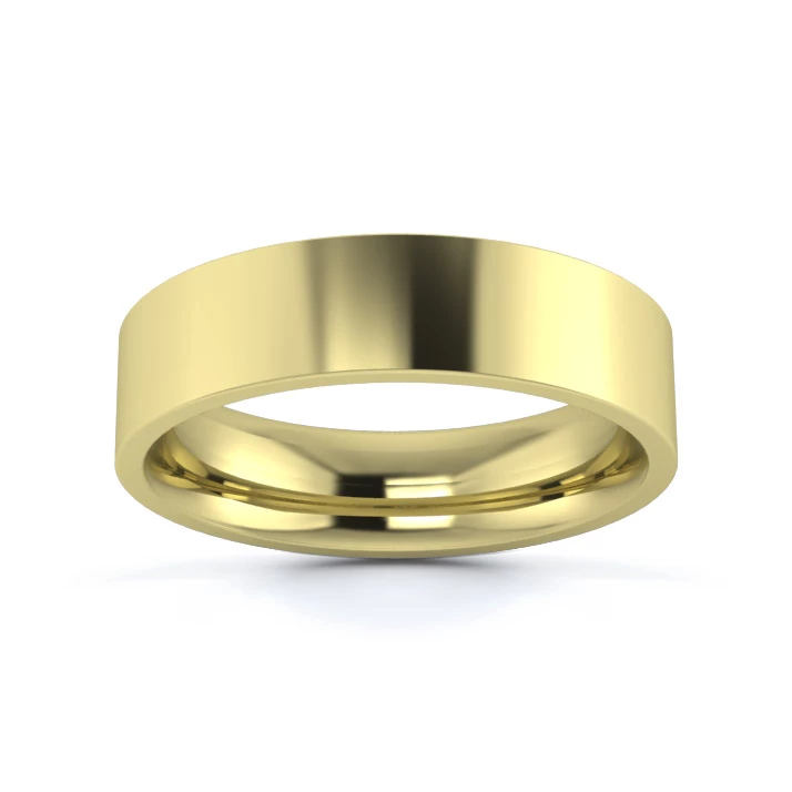 18K Yellow Gold 5mm Medium Weight Flat Court Wedding Ring