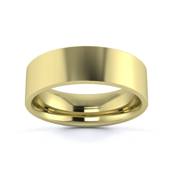 9K Yellow Gold 6mm Medium Weight Flat Court Wedding Ring