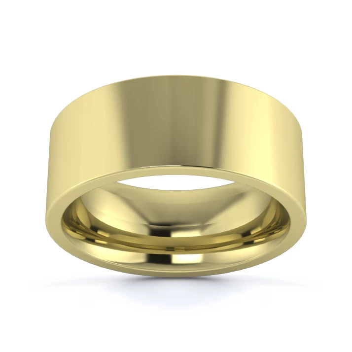 9K Yellow Gold 8mm Heavy Weight Flat Court Wedding Ring