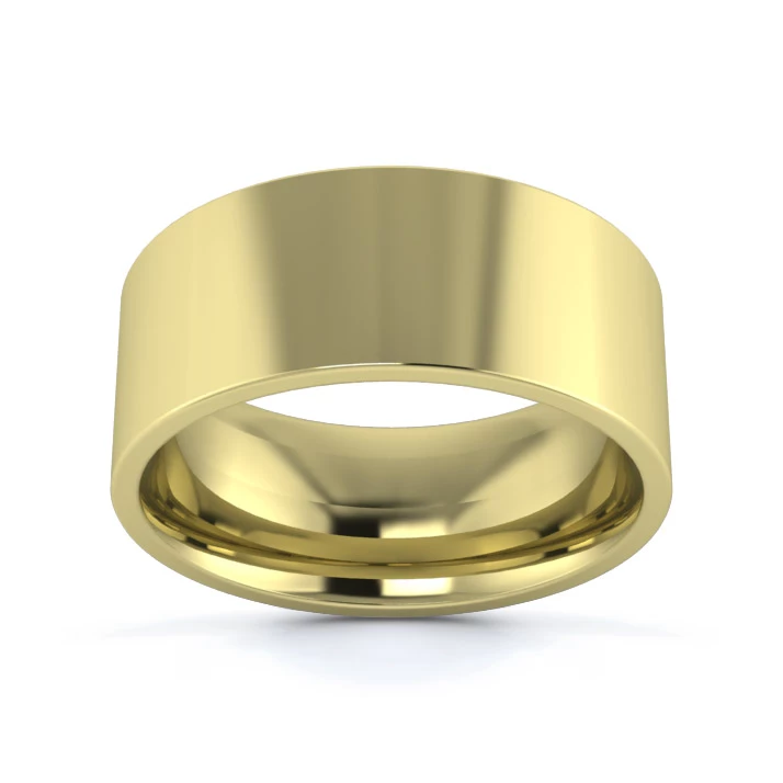 9K Yellow Gold 8mm Medium Weight Flat Court Wedding Ring
