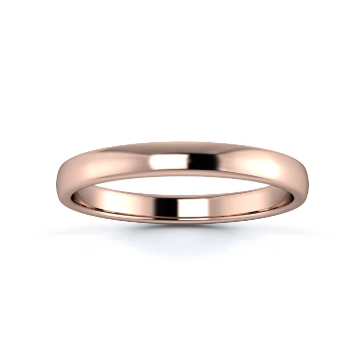 9K Rose Gold 2.5mm Light Weight Slight Court Flat Edge Wedding Ring