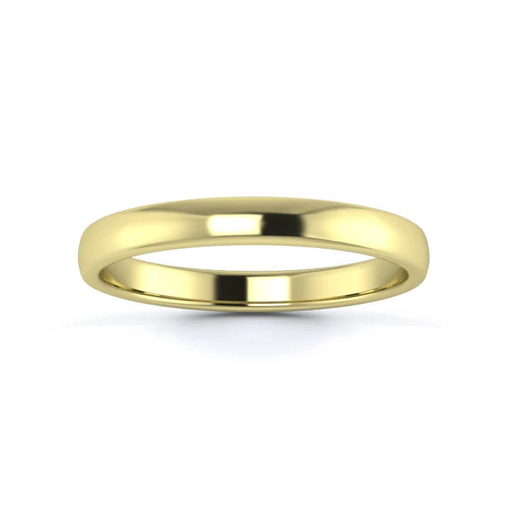 18K Yellow Gold 2.5mm Light Weight Slight Court Flat Edge Wedding Ring