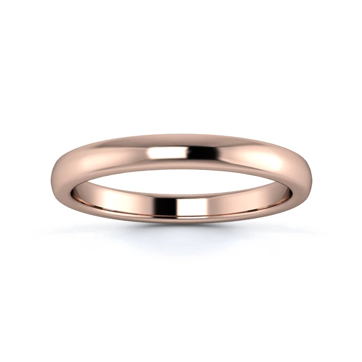 18K Rose Gold 2.5mm Medium Weight Slight Court Flat Edge Wedding Ring
