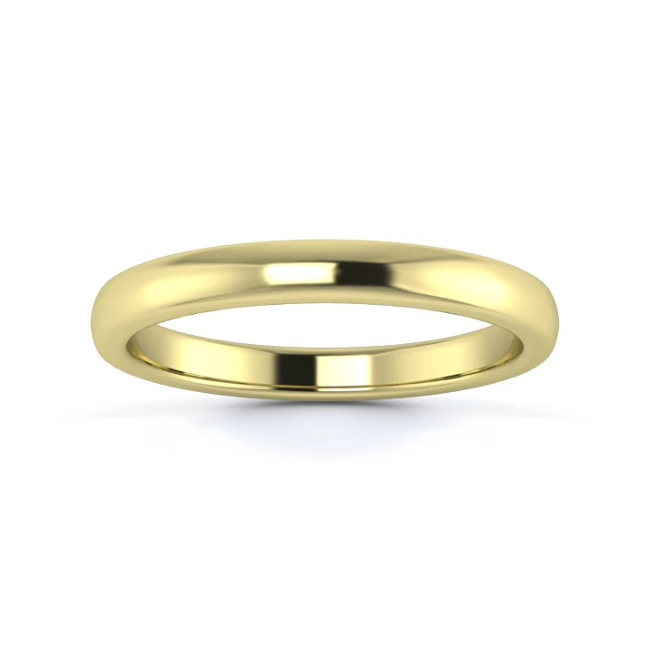 18K Yellow Gold 2.5mm Medium Weight Slight Court Flat Edge Wedding Ring