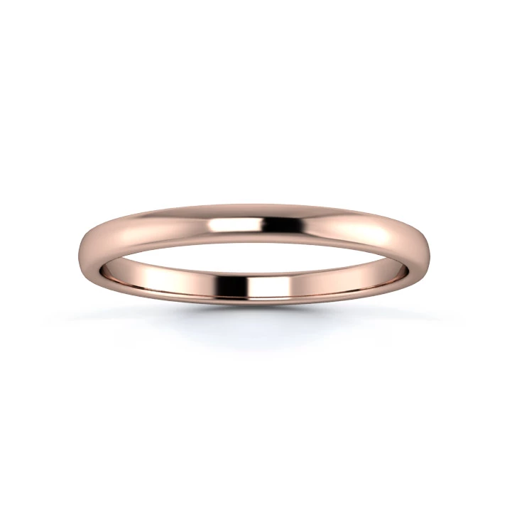 9K Rose Gold 2mm Light Weight Slight Court Flat Edge Wedding Ring