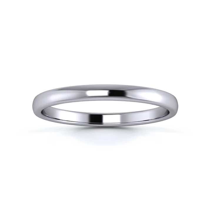 9K White Gold 2mm Light Weight Slight Court Flat Edge Wedding Ring