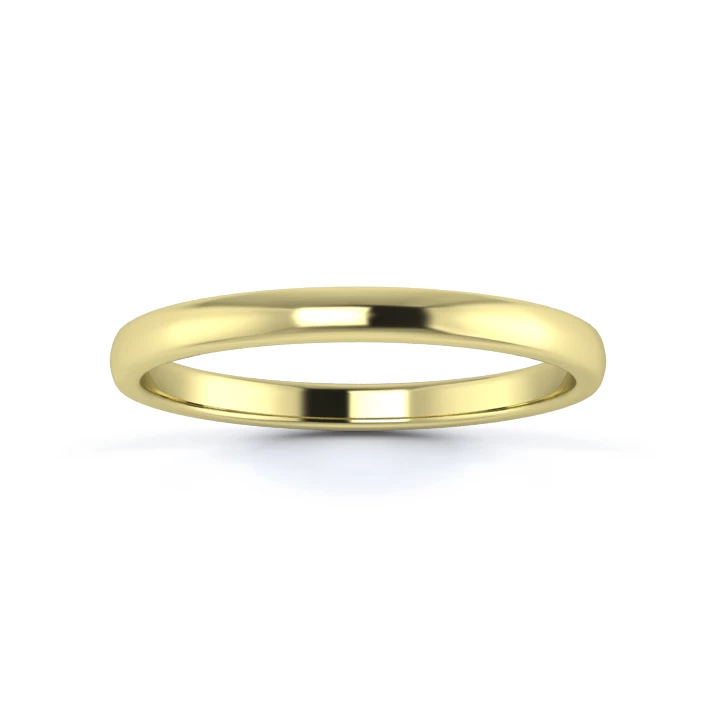 9K Yellow Gold 2mm Light Weight Slight Court Flat Edge Wedding Ring