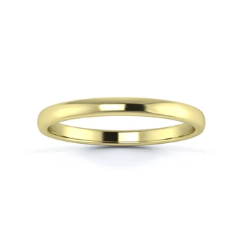 18K Yellow Gold 2mm Light Weight Slight Court Flat Edge Wedding Ring