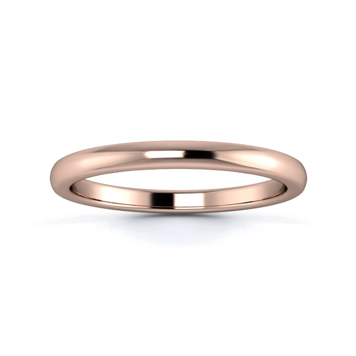 18K Rose Gold 2mm Medium Weight Slight Court Flat Edge Wedding Ring
