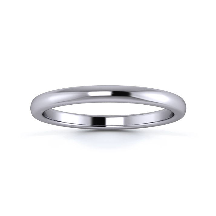 Platinum 950 2mm Medium Weight Slight Court Flat Edge Wedding Ring