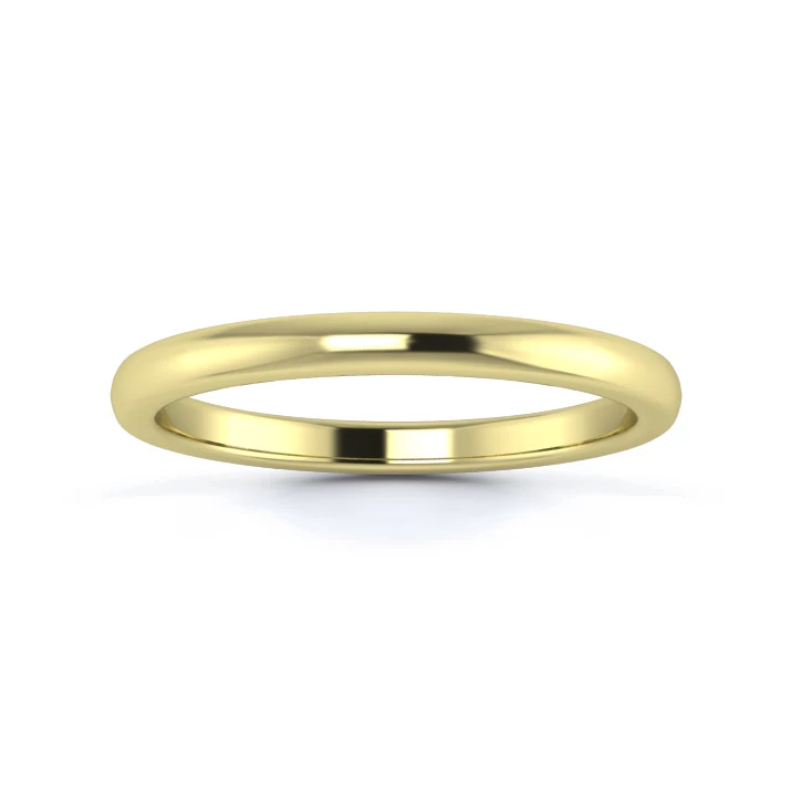 9K Yellow Gold 2mm Medium Weight Slight Court Flat Edge Wedding Ring