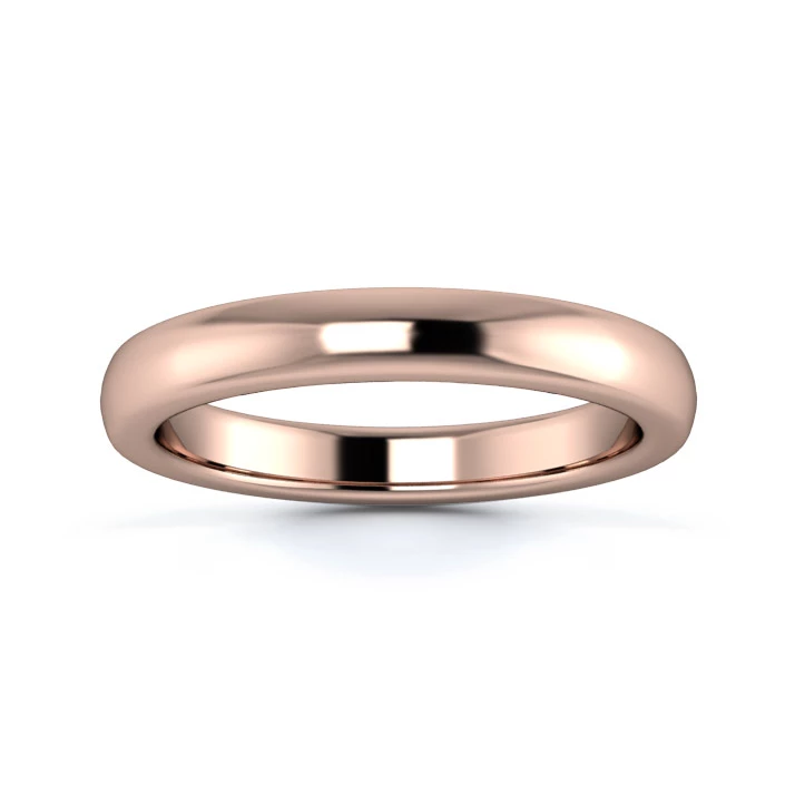 9K Rose Gold 3mm Heavy Weight Slight Court Flat Edge Wedding Ring