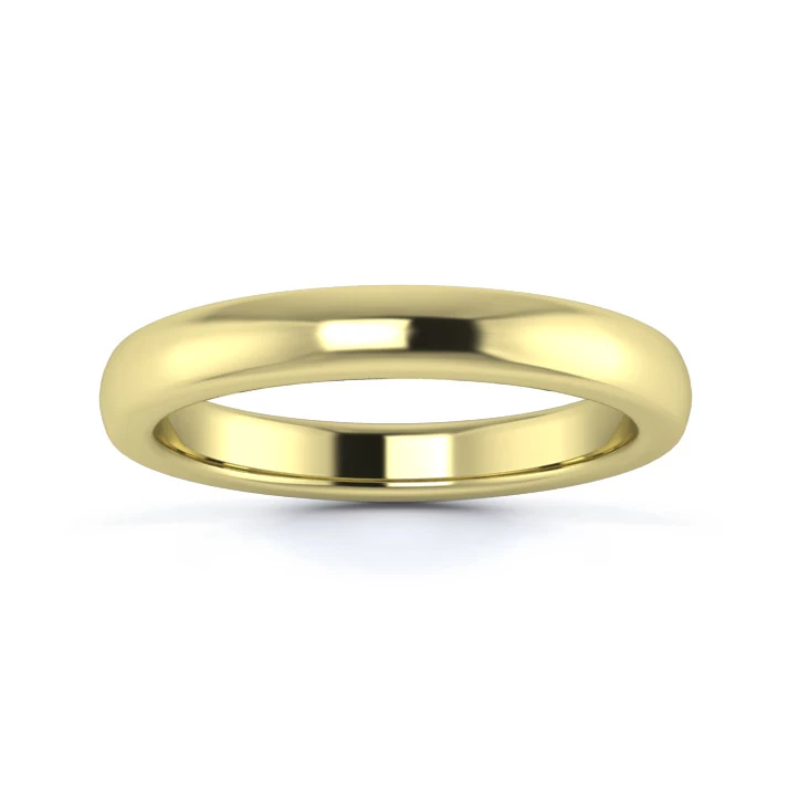 9K Yellow Gold 3mm Heavy Weight Slight Court Flat Edge Wedding Ring