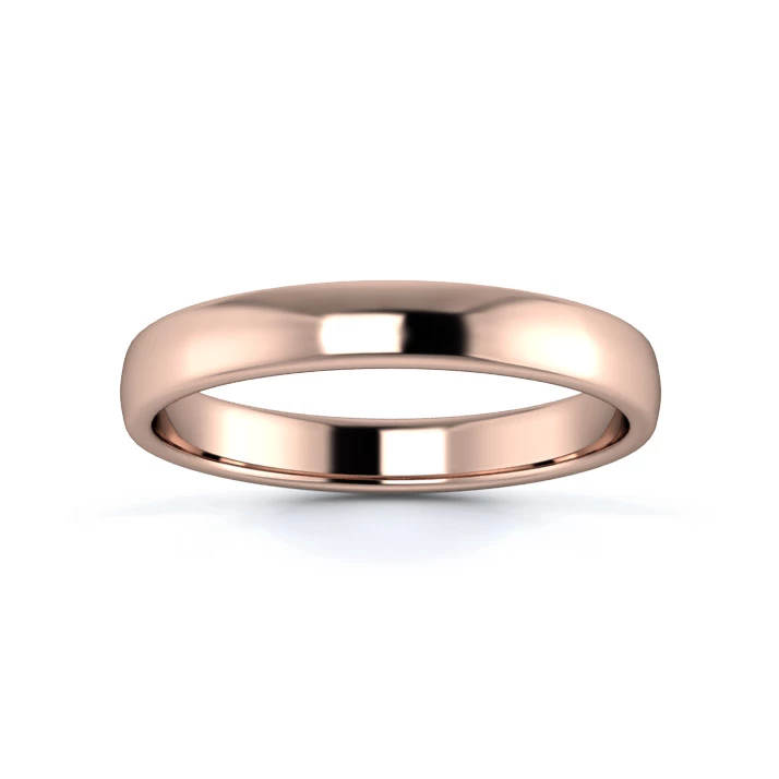 9K Rose Gold 3mm Light Weight Slight Court Flat Edge Wedding Ring
