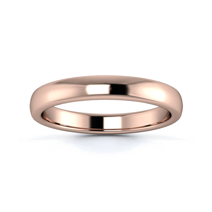 9K Rose Gold 3mm Medium Weight Slight Court Flat Edge Wedding Ring